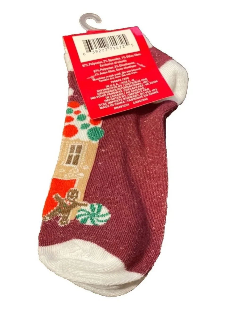 Womens Socks Low Cut Christmas Size 5-9 Gingerbread House Design NWT